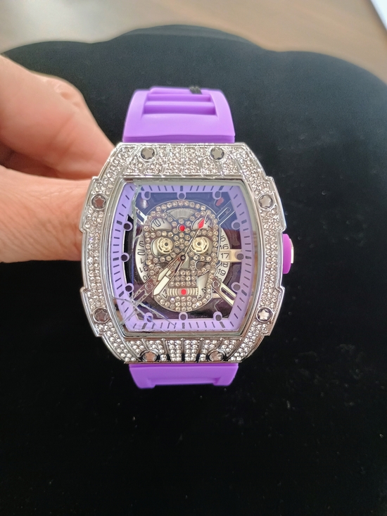 Accessories - Purple Skull Dial Crystal Accent Women's Watch